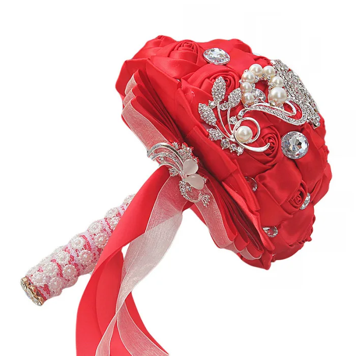 Свадебный букет искусственная Роза поза с атласным горным хрусталем бросок букет невесты недавно 30