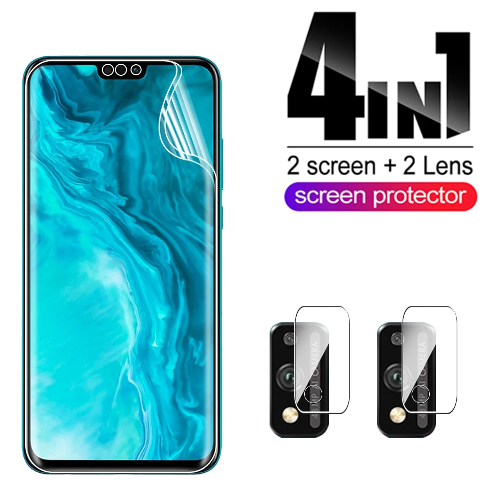 4-IN-1 For Honor 9x Lite 9 Full cover Hydrogel Soft Film + Lens Protector Glass for xonor 9xlite x lite x9 Screen | Мобильные
