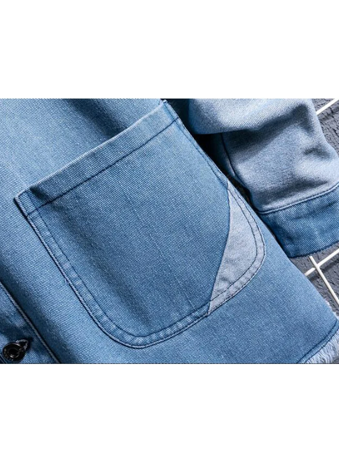 Denim Jackets Men Coat Blue Casual Teens Denim Jacket Cotton Turn-down Collar Long Sleeve Denim Bomber Jackets