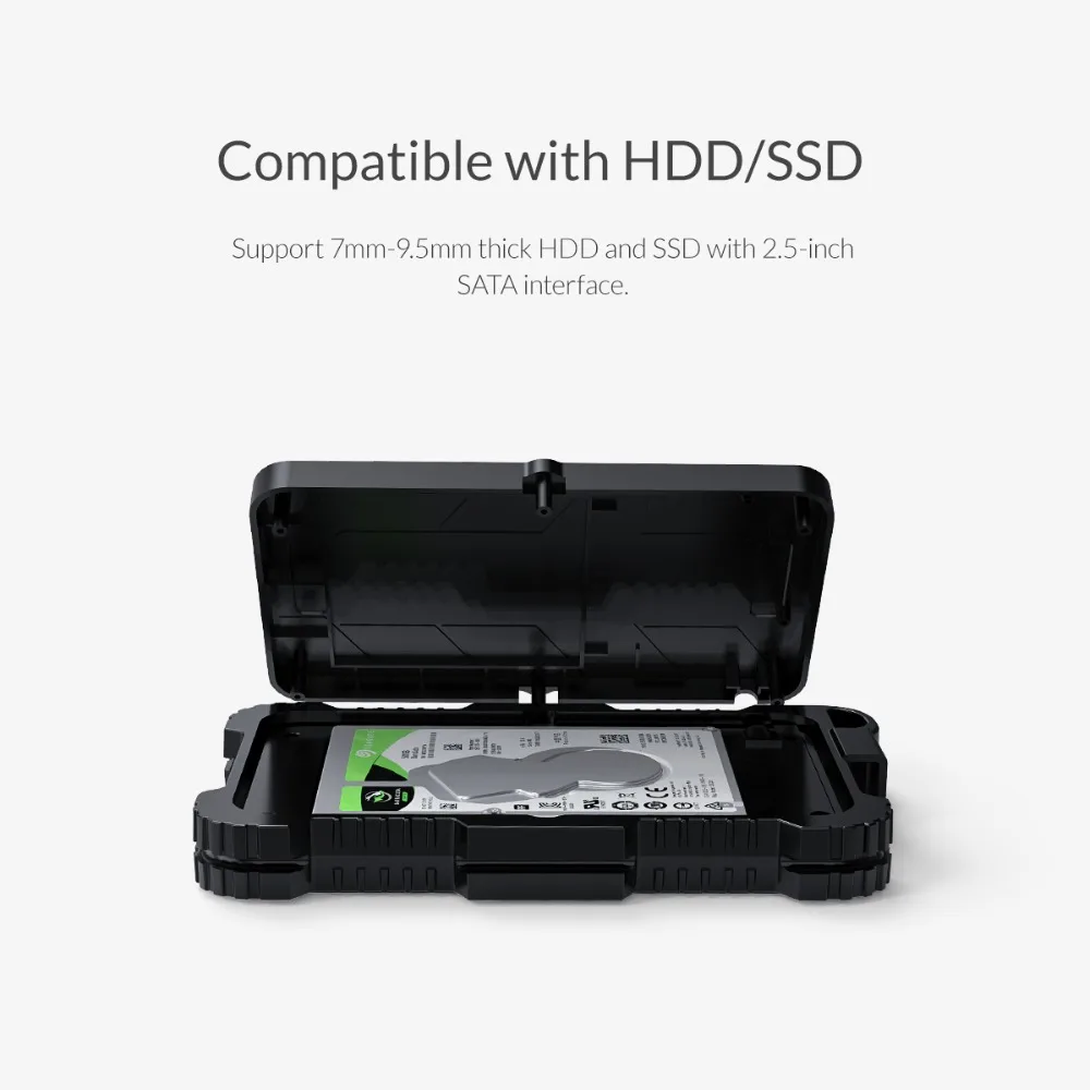 ORICO 2,5 дюймов USB3.0 HDD чехол с тройной защитой с крюком для наружного использования водонепроницаемый ударопрочный пылезащитный жесткий диск коробка для HDD SSD