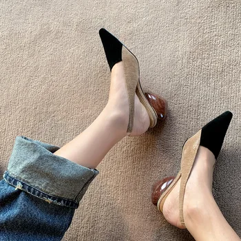 

sandals women brand high heels 2020 spring fashion luxury classic Colorblock design Pointed Women's Shaped heel high heels