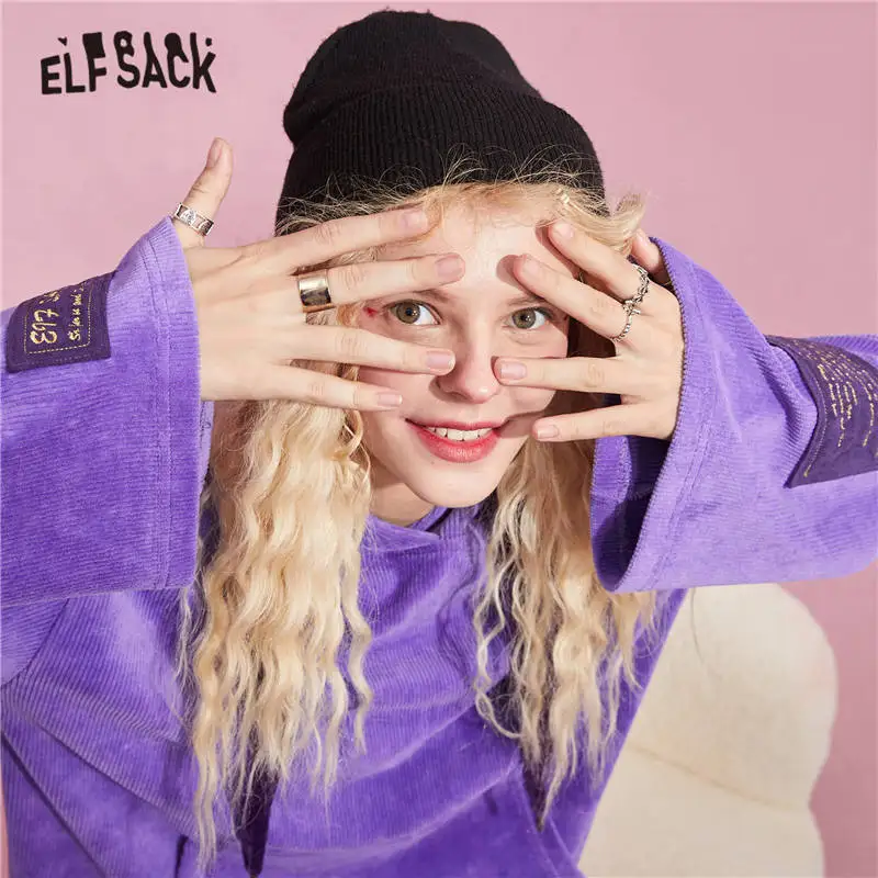 ELFSACK Harajuku Purple Applique Casual Oversize