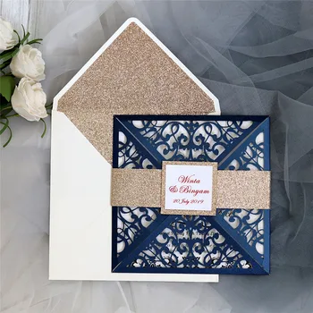 

15*15CM Laser Cut Wedding Invitations Card Lace Elegant Greeting Card with Envelope Seal Business Wedding Party Decoration
