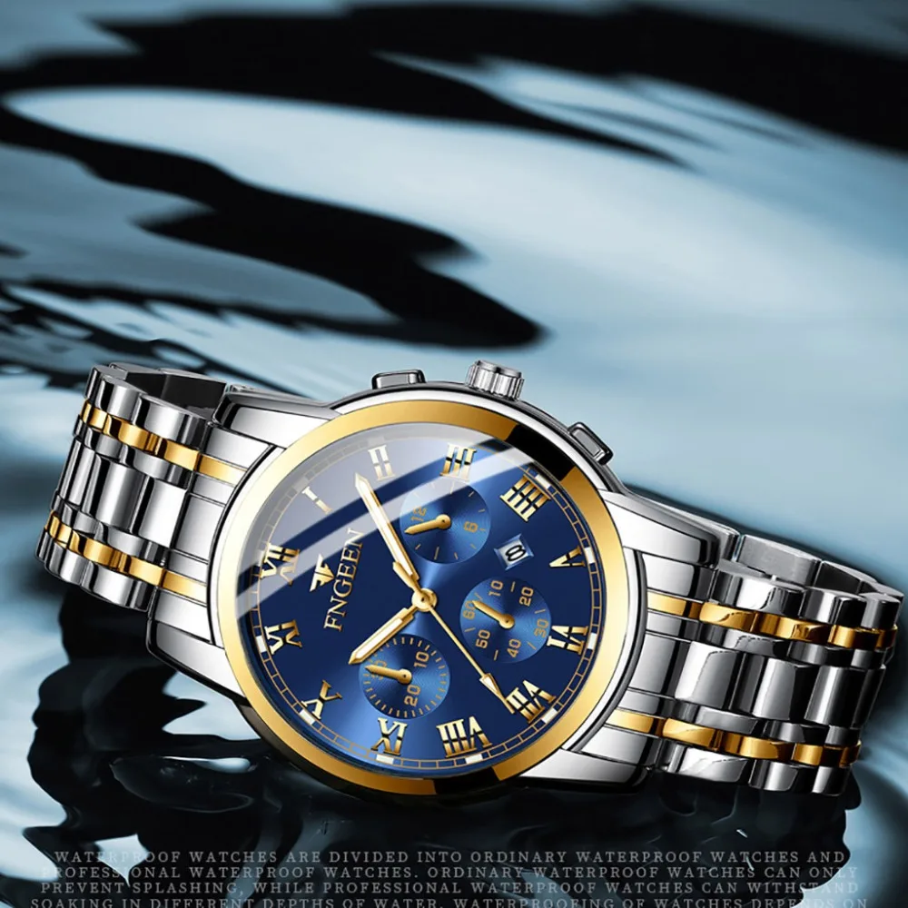Топ бренд для мужчин Мода Нержавеющая Сталь Календарь мульти иглы спортивные кварцевые часы мужские наручные часы Relogio Masculino