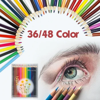 

36/48 Colors Wood Pencil Oily Color Lead Paint Brush Water Soluble Colored Pencil Set Hand-Painted School Office Art Supplies