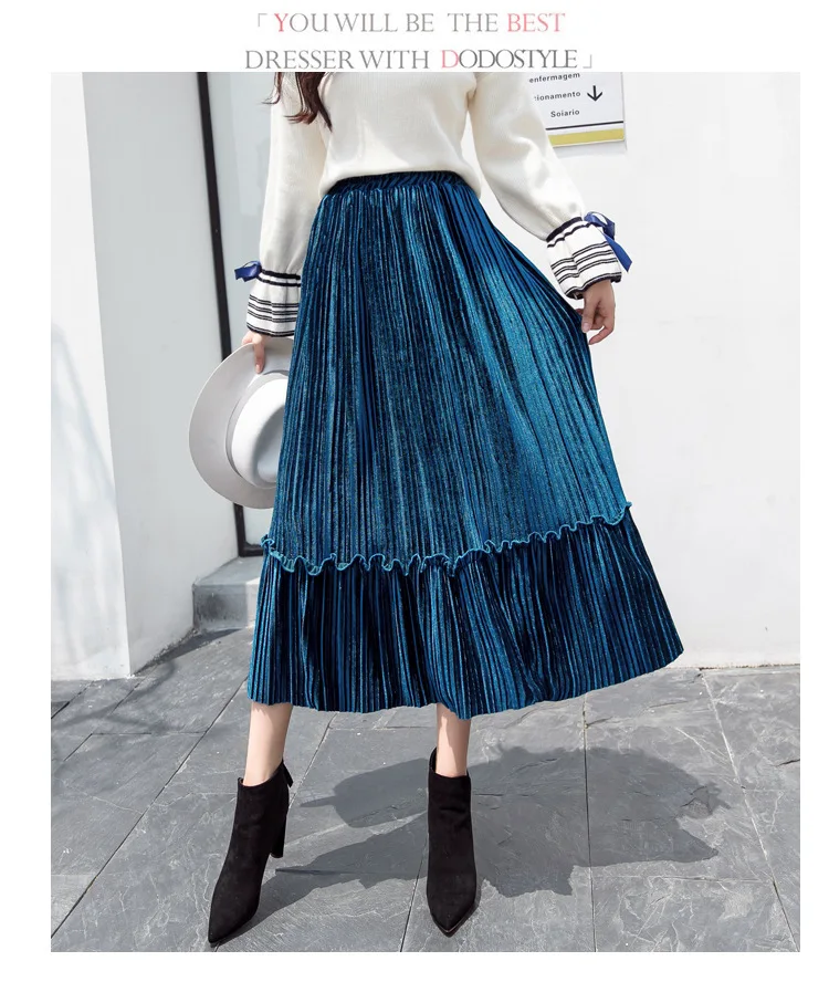 Женская бархатная плиссированная юбка черная канарейская длинная кружевная юбка