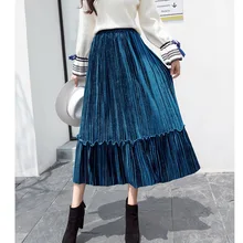 Женская бархатная плиссированная юбка черная канарейская длинная кружевная юбка