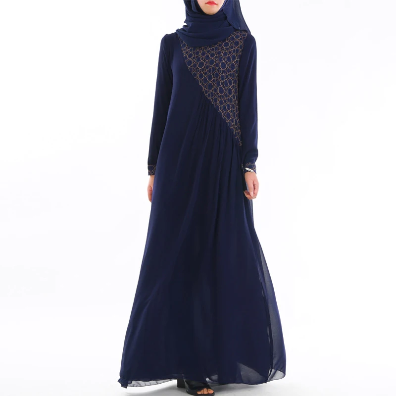 dark blue Абая, для мусульман кружевное платье мусульманское длинное платье для девочки длинный халат Jubah кимоно Рамадан арабских Исламская, молитвенная Костюмы SL1132 - Цвет: dark blue
