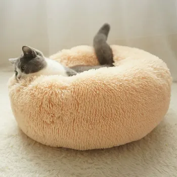 

New Dog Long Plush Dounts Beds Calming Bed Hondenmand Pet Kennel Super Soft Fluffy Comfortable for Large Dog / Cat House