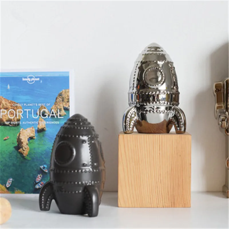  Nordic Style Aerospace Model Simulation Rocket Spaceship Ceramics Craftwork Statue Creative Childre - 4000135377068