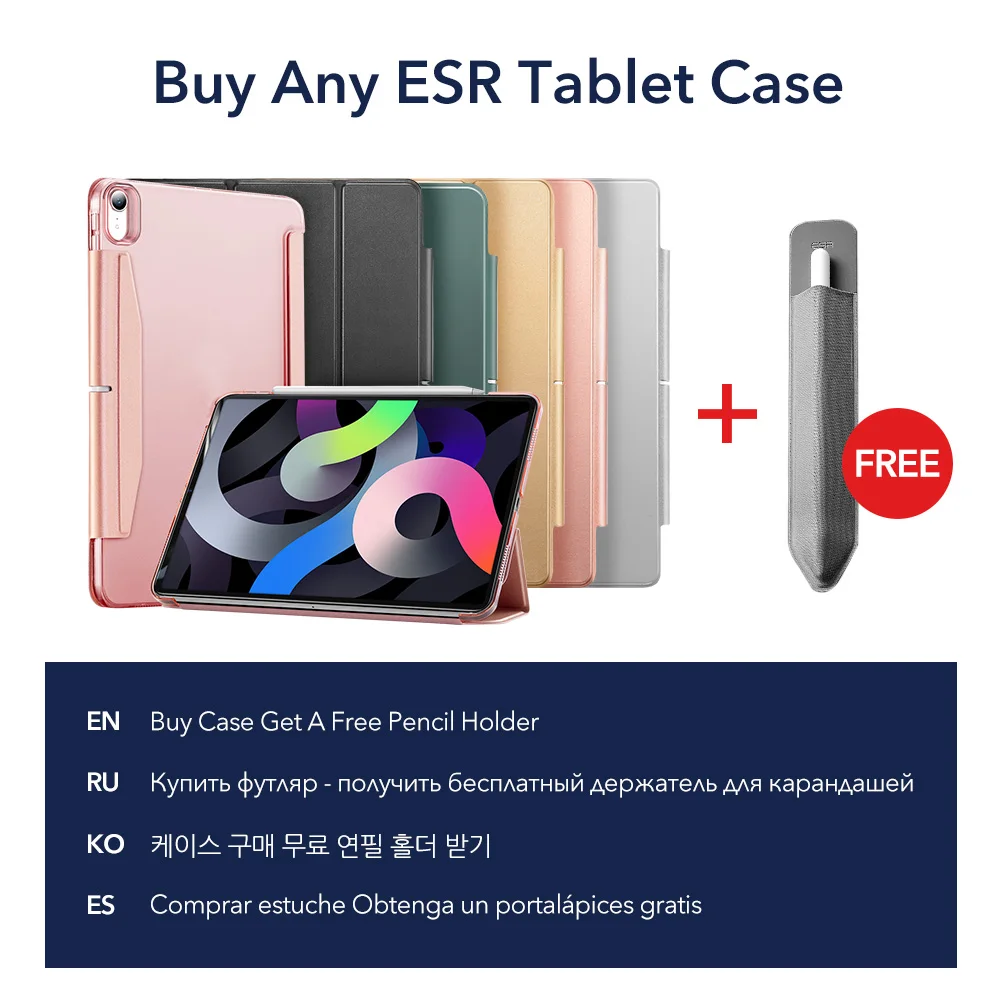 ESR for iPad Air 4 Case for iPad Pro 11/12.9 2021 Case for iPad 8th Gen Case Back Cover with Closure Clasp for iPad Pro 11 Case
