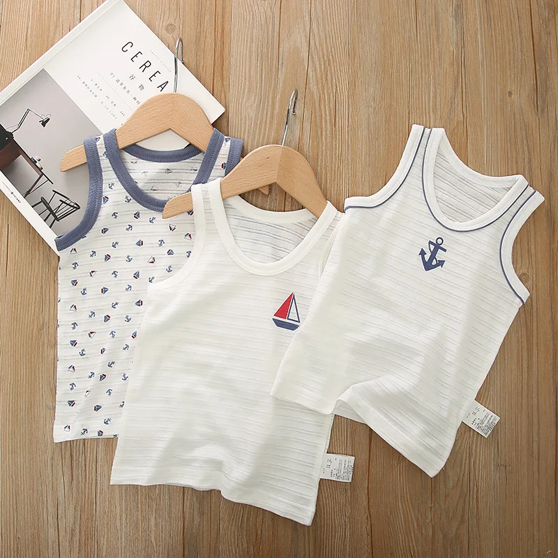 

19 Year New song you Westinghouse Slub Jersey Sweat Absorbing Quick-Dry Summer Thin Children Sailboat Vest I-shaped Sleeveless S