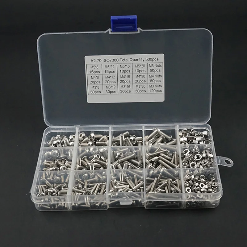

480Pcs M2-M4 Screws Set With Storage Box Stainless Steel Hex Socket Head Cap Screw Nut Kit DEC889