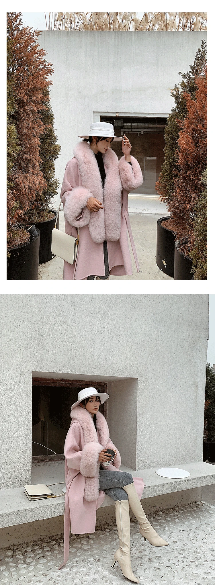 Rf2015 модное негабаритное шерстяное пальто для женщин супер большой Лисий Мех шерстяное худи с поясом розовое кашемировое пальто