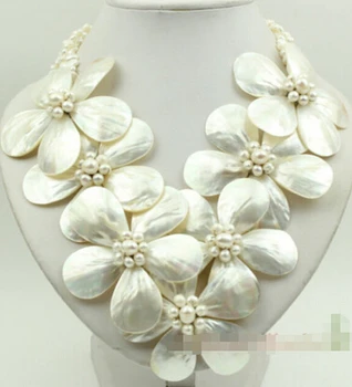 

+++817 white MOP shell white shell pearl and pearl flower necklace