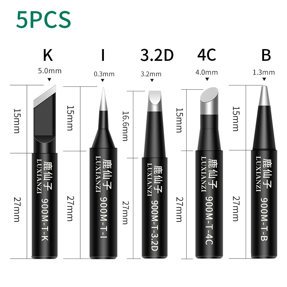 LUXIANZI 5PC 900M Soldering Iron Head Set I/B/K/2.4D/3C Copper Weding Tip For Solder Station Lead-free Electric Solder iron Tips soldering irons & stations Welding Equipment