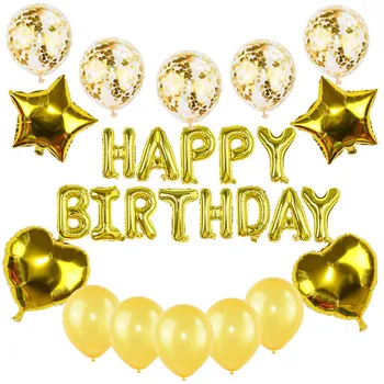 

27Pcs/set Happy Birthday Balloon Letters Star Heart Birthday Helium Globos Party Decoration Rose Gold Blue Red Foil Balloons