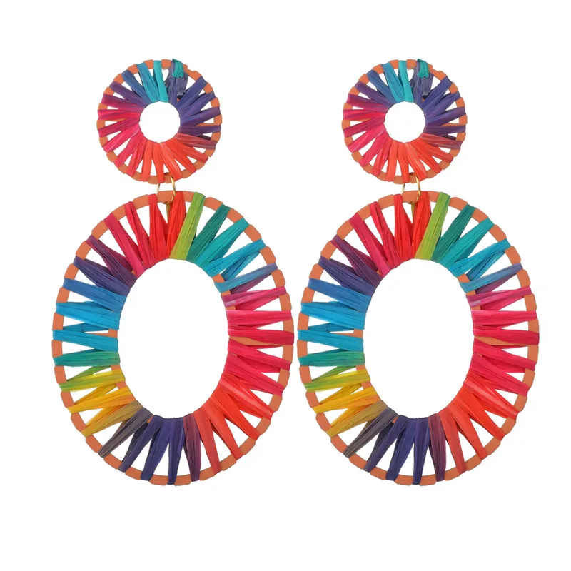 33 MESTILO необычные цветные модные ювелирные изделия Bijoux радужные цветные яркие серьги рафия большие овальные соломенные массивные серьги для лета ювелирные изделия - Окраска металла: 33