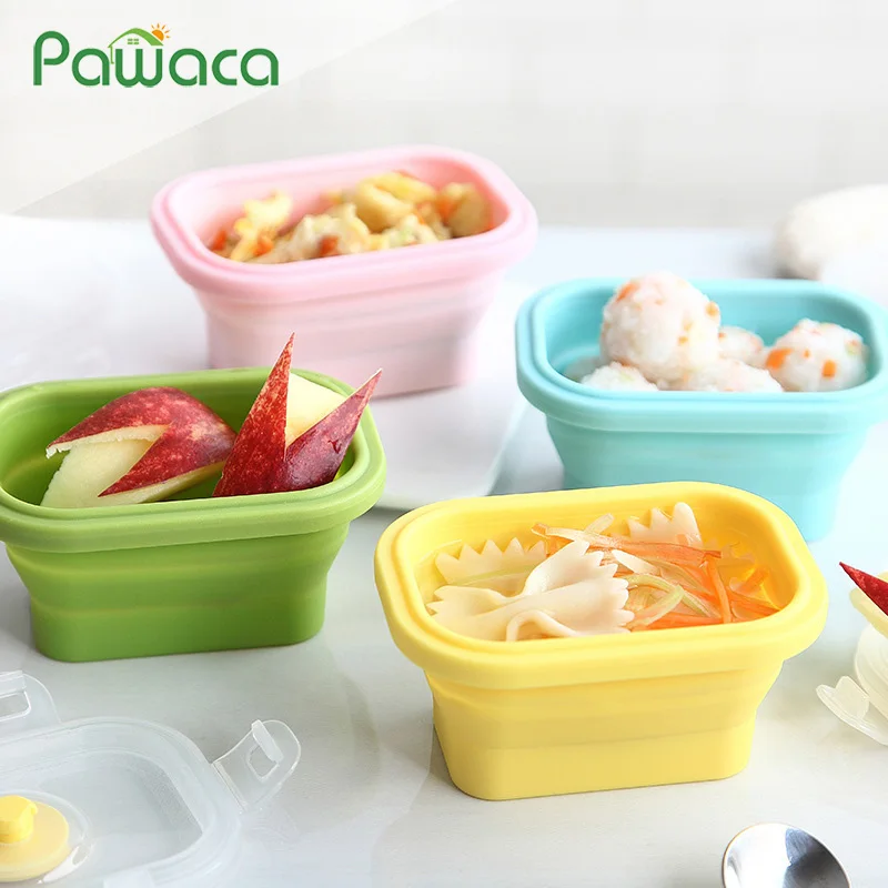 

4pcs/set Silicone Food Storage Containers with Lids BPA Free Collapsible Baby Food Storage Microwaveable Fridge Bento Lunch Box