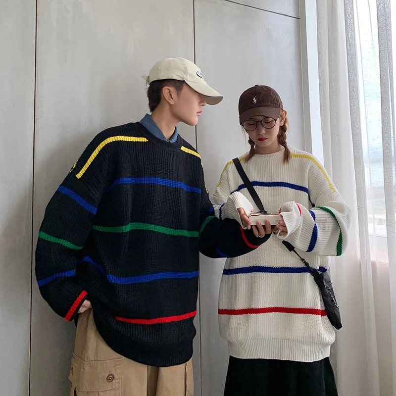 Winter Thick Sweater Men Warm Fashion Sweter Contrast Color Casual Knit Sweaters Men Loose Striped Pullover Male Clothes Winter Thick Sweater Men Warm Fashion Sweter Contrast Color Casual Knit Sweaters Men Loose Striped Pullover Male Clothes
