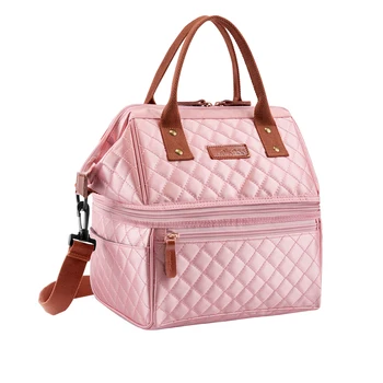 

Double Layer Lunch Bag With Zipper Detachable For Students Printed Removable Strap Outdoor Large Capacity Organizer Insulation