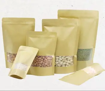 

10pcs 30*40cm Stand up Zip Lock Pouches with window Large Resealable Kraft Paper bag Zipper Self Seal Packaging Bags