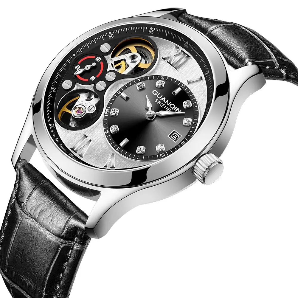 

GUANQIN 2019 Watch men Automatic skeleton waterproof clock Mechanical watch gold double movement free shiping Erkek kol saati
