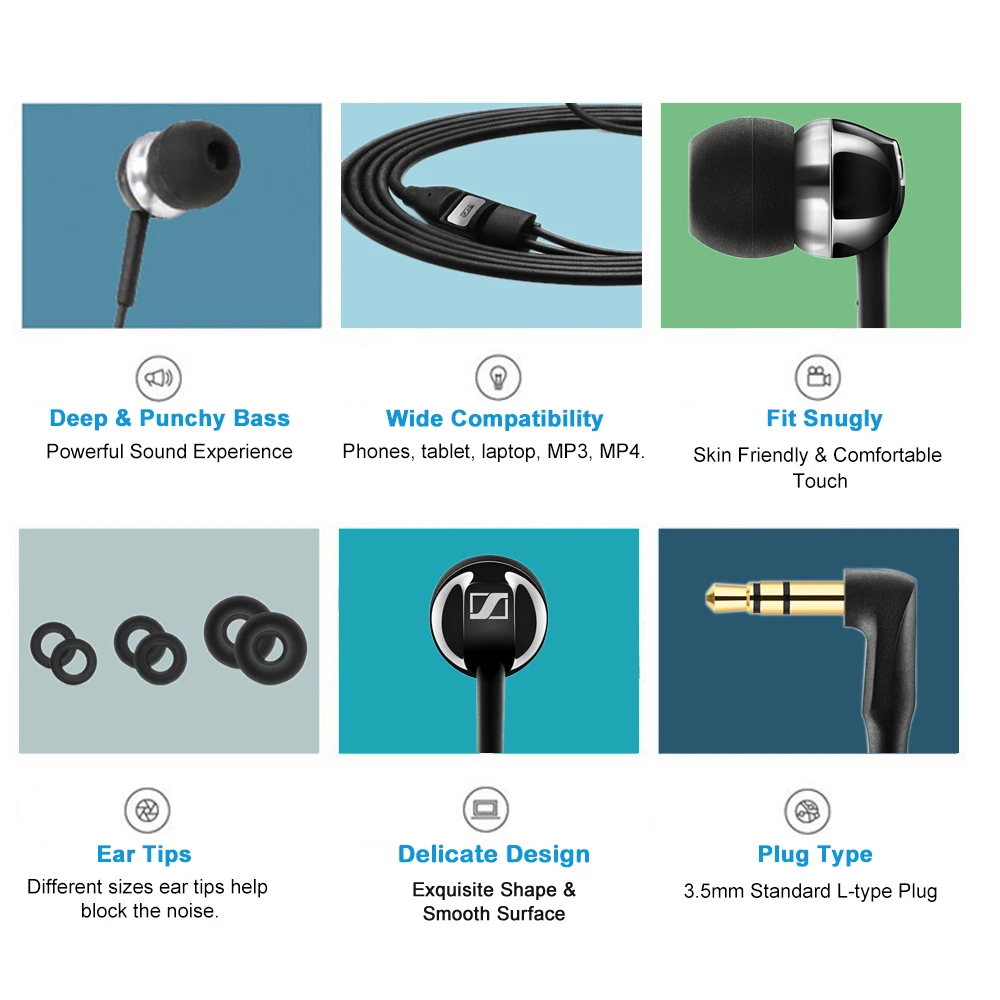 Sennheiser CX 1 00 Stereo Earphones 3 5mm Wired Headset Sport Earbuds HIFI Deep Bass Headphones for iPhone Androd Music Game