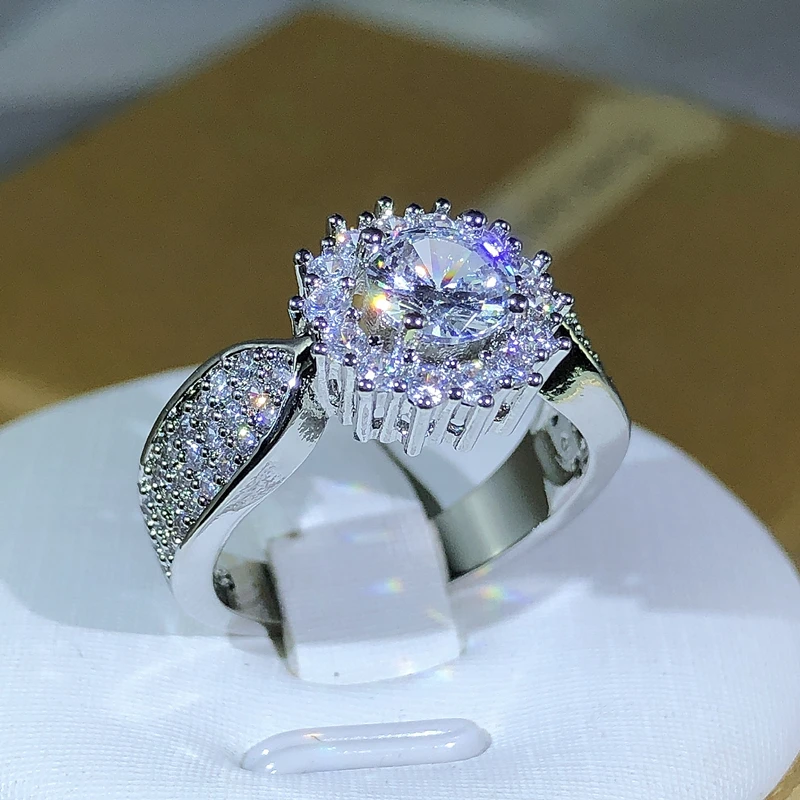 silver rings silver ring Classic Many Prong Main White Zircon Ring 925 Silver Ladies Party Cookic Party Jewelry Gift