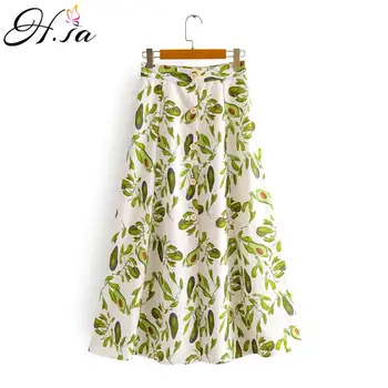 

H.SA Vintage Floral Print Ruffle Pleated Long Skirts summer Women Korean Skirt Streetwear Drawstring Elastic Waist Skirt