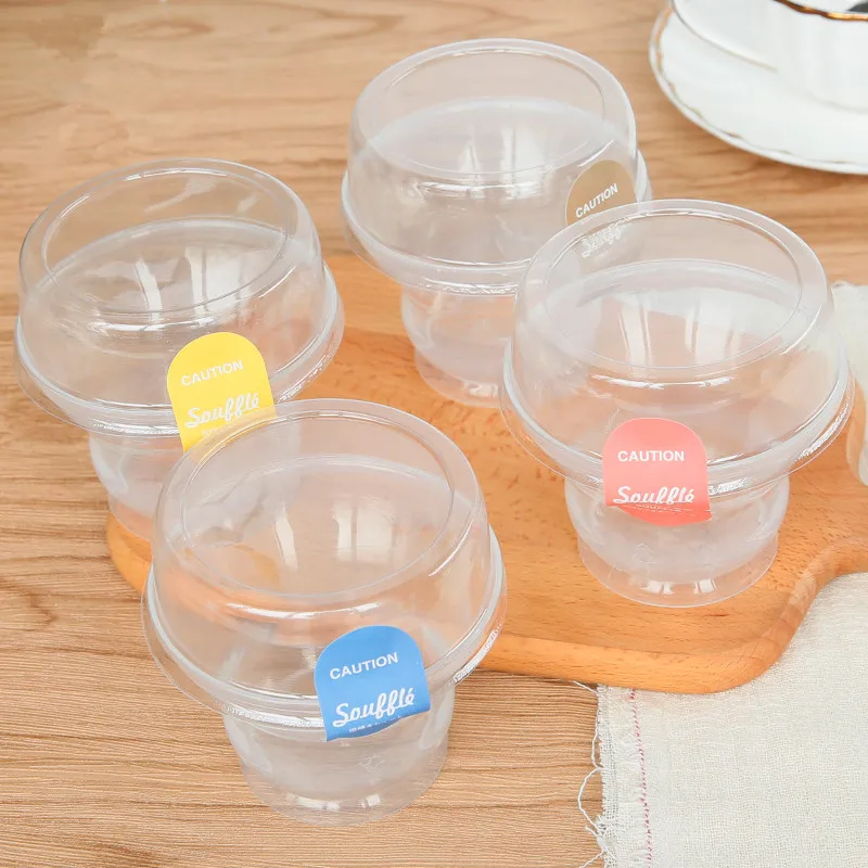 

High quality baking decoration creative round cups 150ml transparent plastic mousse dessert pudding yogurt jelly cup with lid