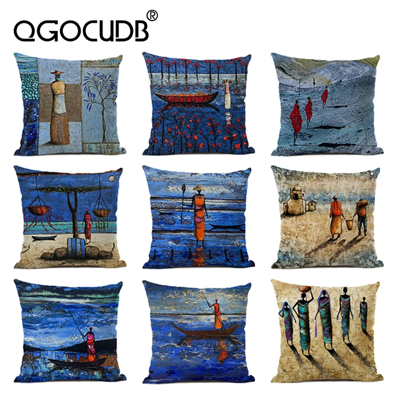 

African Portrait Oil Painting Decorative Cushion Cover Sofa Linen Pillow Suitable for A Variety of Scenes, Bars, Offices, Teams