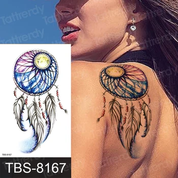 

temporary tattoo for women back arm shoulder legs tattoo sleeve wrist dreamcatcher skull tiger flower feather tatoo fake water