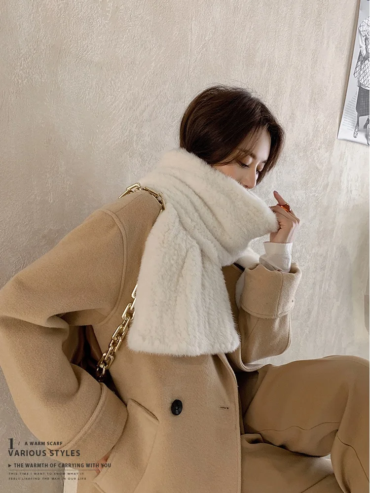여성 긴 밍크 모피 스카프 겨울 목 따뜻한 유행 고급스러운 니트 신부 파티 모피 스톨 랩