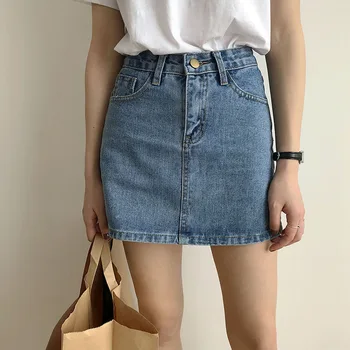 

Summer Vintage Washable Denim Skirt Bottom Streetwear Female Bottom Jeans Skirt Mini Skirt