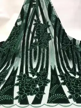 

Green Velvet Lace Fabric for Dresses Latest Nigerian French Tulle Lace with Sequin High Quality African Sequins Lace Fabric