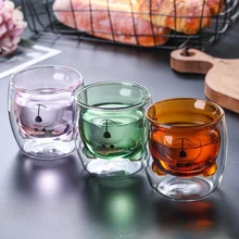 201-300 мл стеклянная чашка с милым медведем, двухслойная, свежая мода, боросиликатное стекло, прозрачная чашка для вина, кофе, для семейных вечеринок, баров