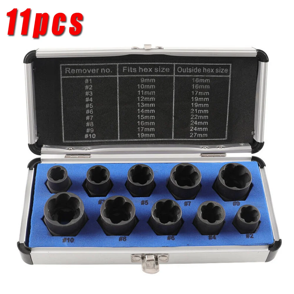 Новое и высокое качество 11 шт. поврежденная гайка устройство для снятия блокировки набор гнезд Винт экстрактор инструмент 9-19 мм