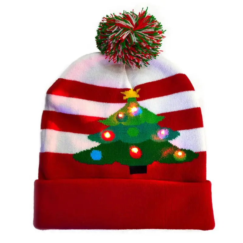 LED Christmas HAPPY NEW YEAR Knitted Hats Light-up Xmas Knit Beanie Adults Cap - Цвет: As shows