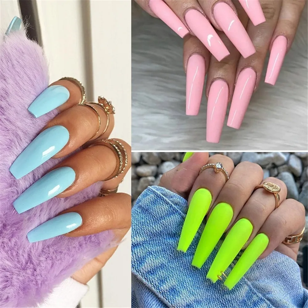 False Nail Tips 24/100Pcs Candy Color Full Cover Matte Acrylic Ballerina Fake Nails DIY Beauty Manicure Extension Tools