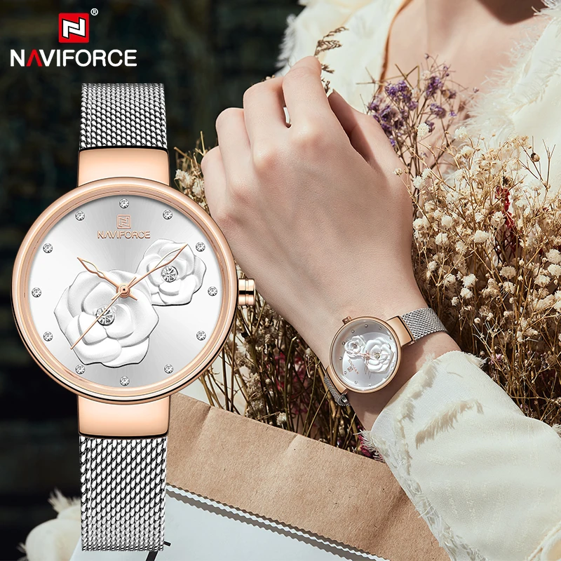 

Luxury Brand NAVIFORCE Ladies Watch Fashion Creative 3D Rose Women Business wrist watches waterproof Clock Relogio Feminino 2019