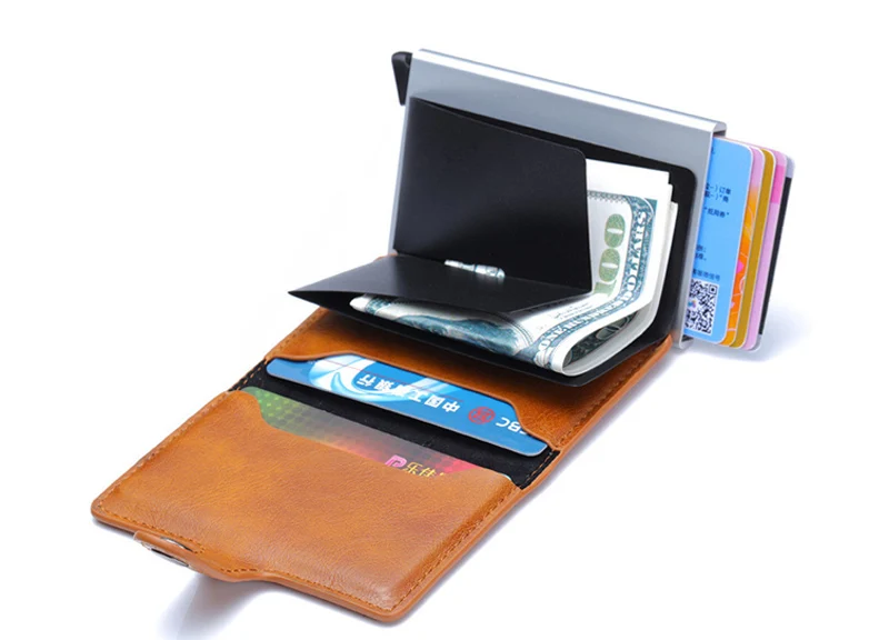 Новой кредитной держатель для карт с функцией блокировки RFID Для мужчин кошелек Автоматическая Hasp мужской кошелек Искусственная кожа банковской карты кошельки Бизнес ID держатель для карт