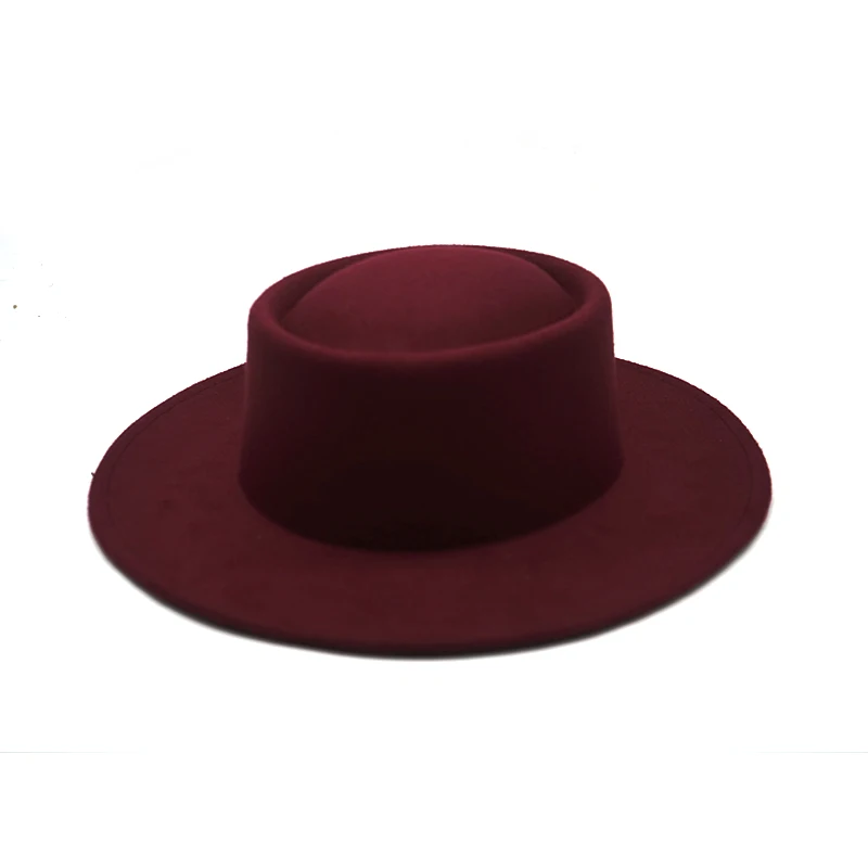 2021 new Winter Autumn Simple Wool Women man Fedora Hat For ElegantLady Floppy Cloche Wide Brim Jazz Caps Solid color Flat top red fedora