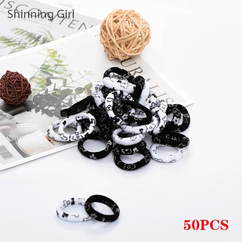 FlowerBlack-50pcs 30 шт./50 шт., бесшовная Детская резинка для волос для девочек, эластичная резинка для волос, резинка для головы, держатель для волос, аксессуары для волос для детей - Окраска металла: FlowerBlack-50pcs