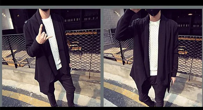 Spring Autumn Men Thin Long Trench Coat Gothic Cloak Nightclub Singer Stage Costume Mens Irregular Hip Hop Jackets Cardigan