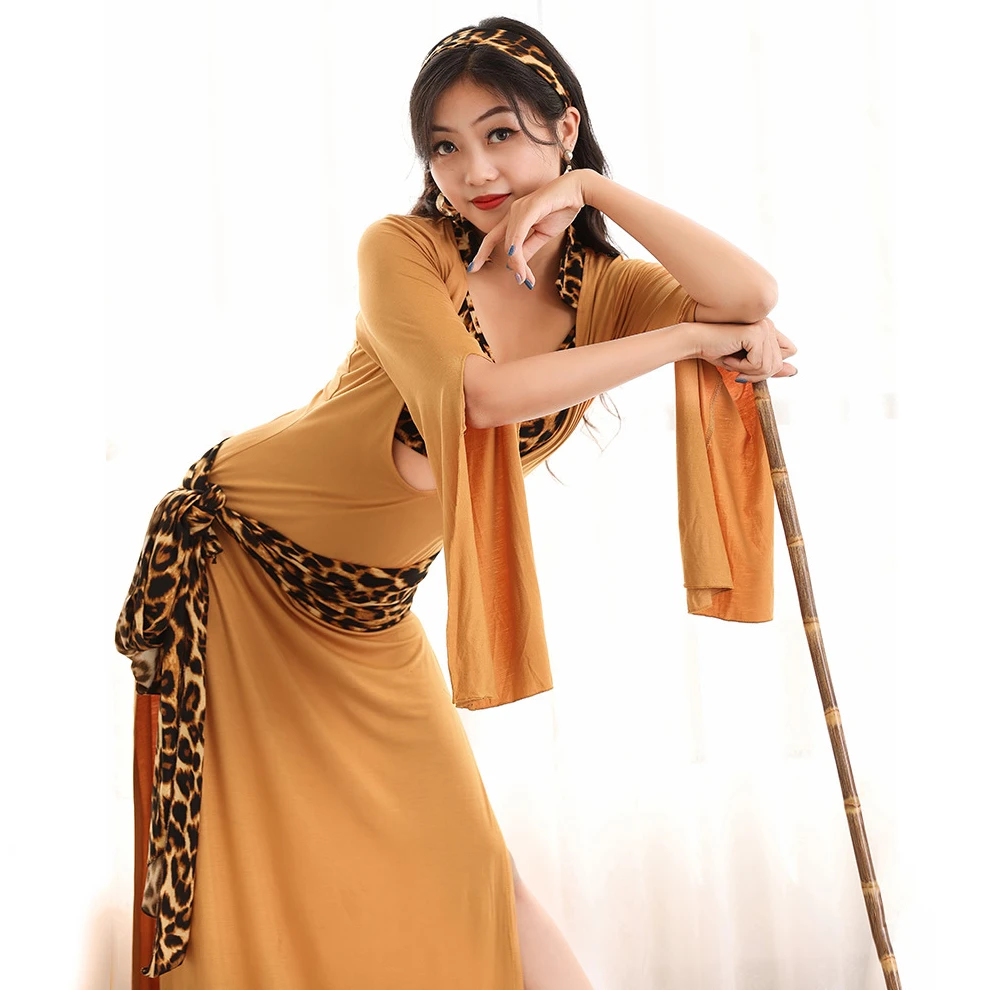 5pcs Set Performance Women Belly Dance Clothes Baladi Dress Saidi One Piece Leopard Dresses Girls Folk Costume Long Robe Belly Dancing Aliexpress