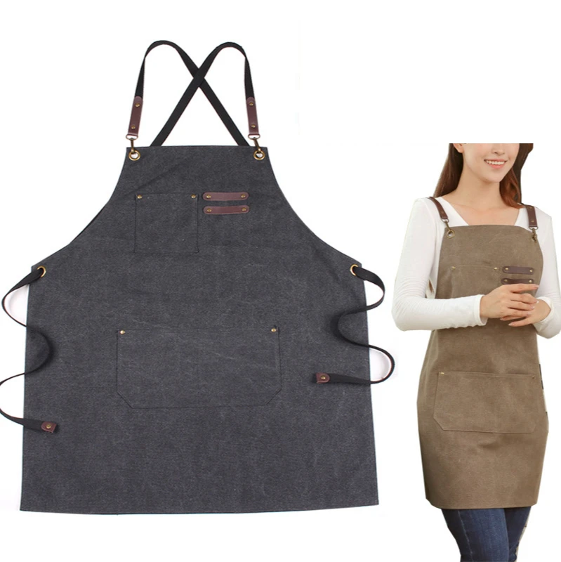 

Apron Custom LOGO Canvas Black Apron Overalls Kitchen Cooking Baking Gardening Cleaning Hygiene Anti-fouling Painting Apron