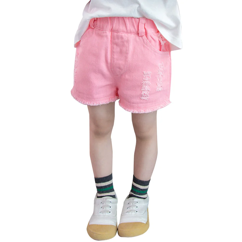 Детские короткие джинсы однотонные рваные повседневные стильные летние для