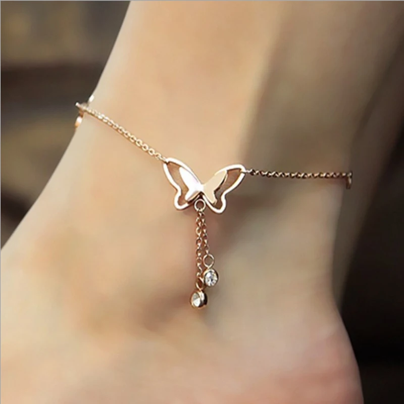 Charm Butterfly Feet Anklet Jewelry Fashion Double Gold Chains Anklets For Women Party Foot Bracelet Jewelry Gift Charm Butterfly Feet Anklet Jewelry Fashion Double Gold Chains Anklets For Women Party Foot Bracelet Jewelry Gift