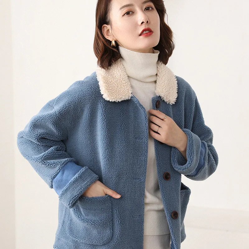 

2019 New Style Australia Wool Large Particles Sheep Shearing-Style Single-Breasted Uses Suede Liner Korean-style Trend